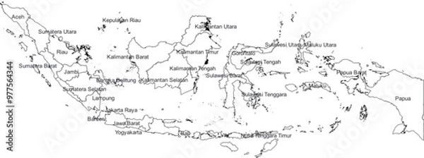 Fototapeta INDONESIA MAP WITH DEPARTMENTS DIVISIONS STATES COUNTIES