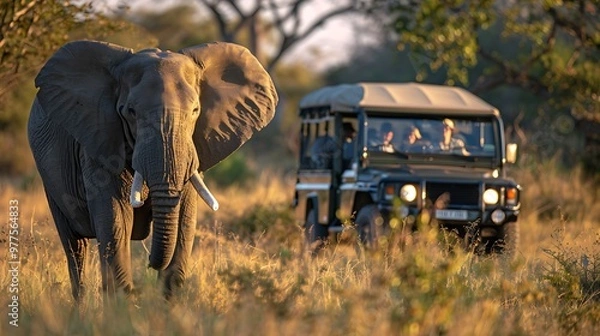 Obraz Taking a safari in Kruger National Park, South Africa, offers close encounters with Africa’s Big Five—lions, elephants, rhinos, leopards, and buffalo—in their natural habitat. The park’s diverse 