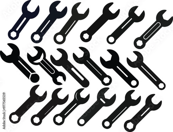 Fototapeta Set of Wrench silhouette vector illustration design