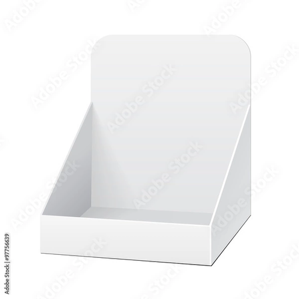 Fototapeta White Holder Box POS POI Cardboard Blank Empty Displays Products On White Background Isolated. Ready For Your Design. Product Packing. Vector EPS10 