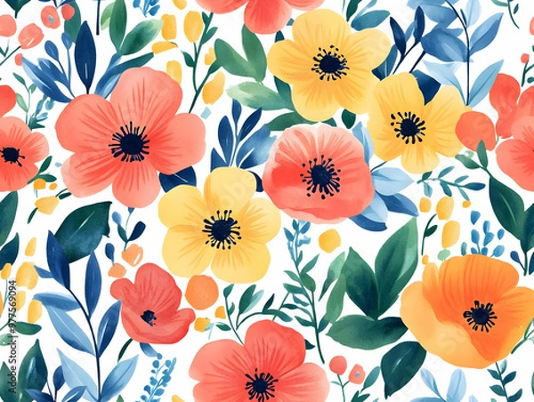 Fototapeta Serene Flat Soft Focus Floral Background for 2025 Calendar Design - Elegant Vector Illustration with Gentle Colors for Business Use