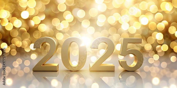 Obraz 3D Bokeh Reflections 2025: Dreamy Soft Glowing Lights Background for New Year Greetings with Icon Overlay