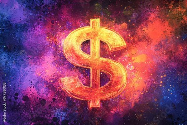 Fototapeta A dollar sign is glowing in a colorful background