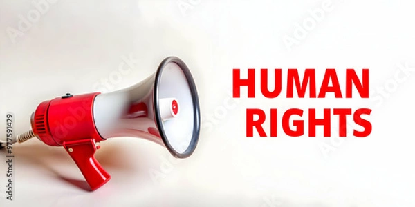 Obraz Flat Isolated Megaphone Icon with 'Human Rights' Text for Infographics | Vector Design Symbolizing Advocacy & Activism for Human Rights Day