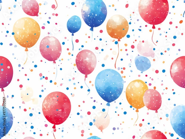 Fototapeta Seamless Flat Holographic Celebration Background with Confetti and Balloons for World AIDS Day Messages in Simple Vector Design