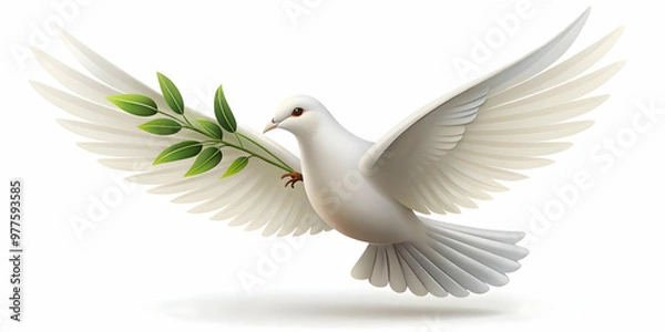 Obraz 3D Isolated Peace Dove Vector with Olive Branch Symbolizing Freedom for Human Rights Day - Minimalist Icon Design for Infographics
