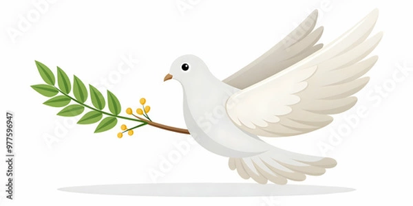 Obraz Flat Isolated Peace Dove Vector with Olive Branch � Symbolizing Peace for Human Rights Day in Clean Minimalist Design, Perfect for Infographics