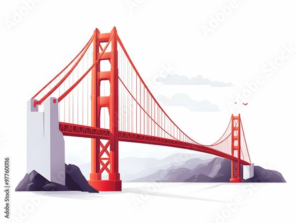 Fototapeta Flat Abstract Digital Art of a Red Bridge Spanning a Gap, Shaped Like an AIDS Ribbon � Modern Vector Illustration for Business