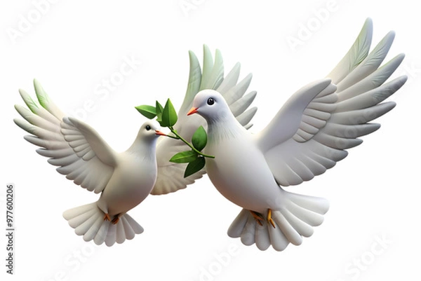Fototapeta Two Floating Doves Holding Olive Branches Symbolizing Peace and Freedom for Human Rights Day - Weightless Ethereal Representation in Wide Shot
