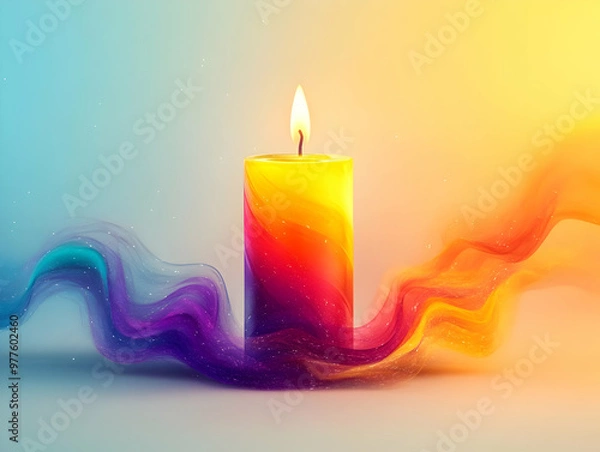 Fototapeta Flat Holographic World AIDS Day Candle Frame Design for Awareness Campaigns - Editable Vector Illustration with Copy Space