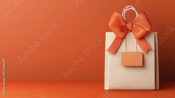 Fototapeta A vibrant 3D illustration of a personalized gift bag featuring a custom name tag and festive ribbon, perfect for celebrations and special occasions.