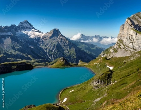 Obraz Serene Lakes and Majestic Peaks in the Swiss Alps, Europe’s Mountain Paradise