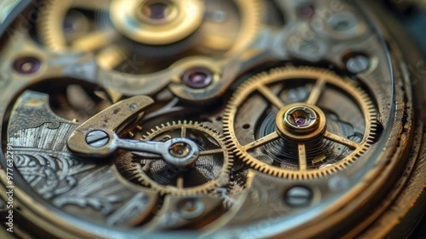 Fototapeta Close-up of a Mechanical Watch Movement