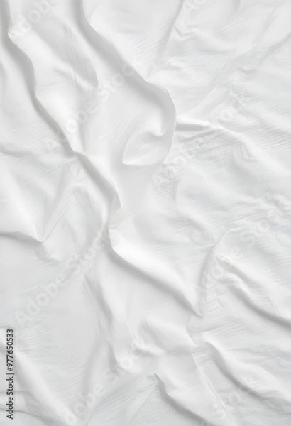 Fototapeta Close-up of white fabric with natural wrinkles and folds, creating a textured and minimalistic background suitable for various design uses.
