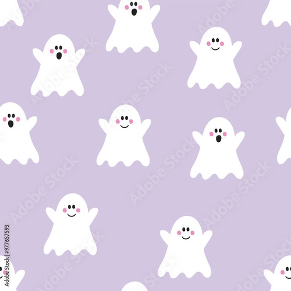 Obraz Cute Halloween pattern with spooky ghosts. Vector illustration