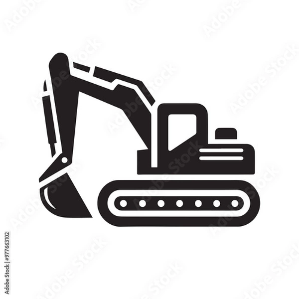 Obraz Excavator vector silhouette. Construction excavator vector design. Excavator logo, icon isolated on white background.