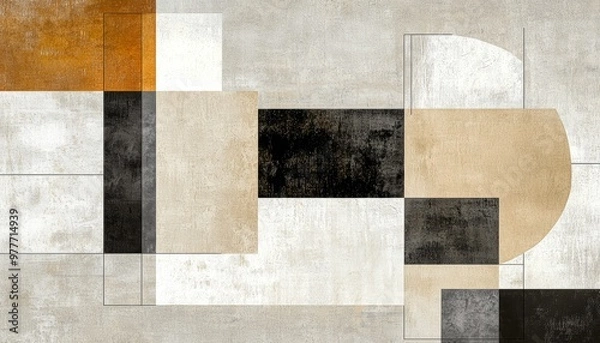 Fototapeta An abstract patchwork of retro wallpaper featuring bold geometric shapes, faded florals, and worn, textured backgrounds in sepia tones