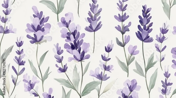 Obraz Beautiful lavender flower pattern with soft purples and greens, botanical style