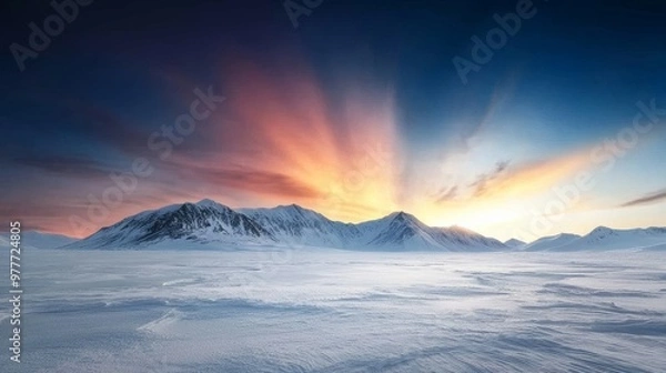Obraz South Pole, night sky ablaze with aurora, icy wilderness.