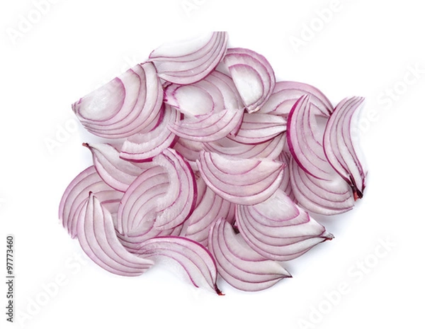 Obraz stack of sliced red onion, shallots on white background