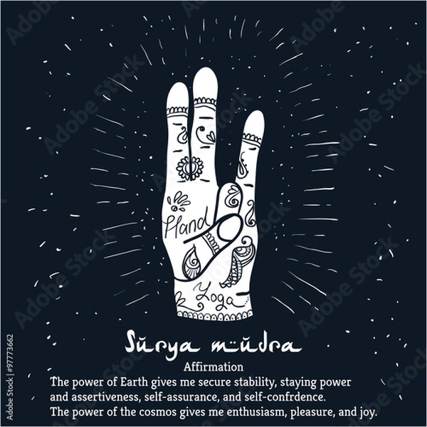 Fototapeta Element yoga Surya mudra hands with mehendi patterns.
