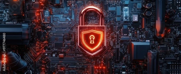 Fototapeta The Digital Lock on Circuitry