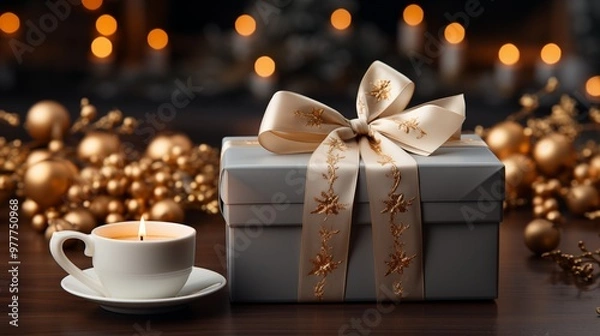 Fototapeta White gift voucher with gold ribbon and bow. Discount coupon. Isolated on white and transparent background, png