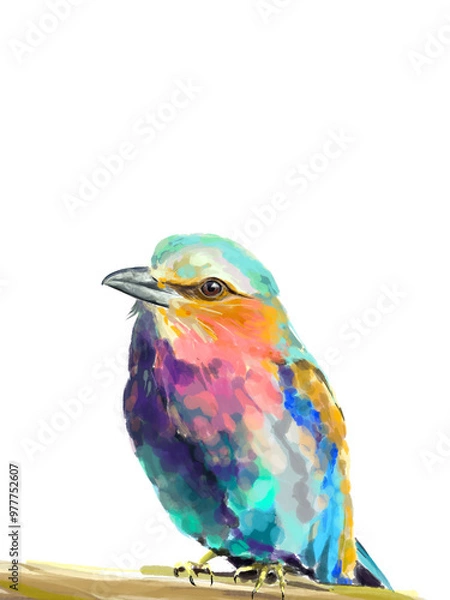 Fototapeta Beautiful watercolor illustration of a vibrant lilac-breasted roller, a striking red parrot, and a majestic flamingo. Perfect for wildlife lovers, tropical art enthusiasts, and nature-inspired designs
