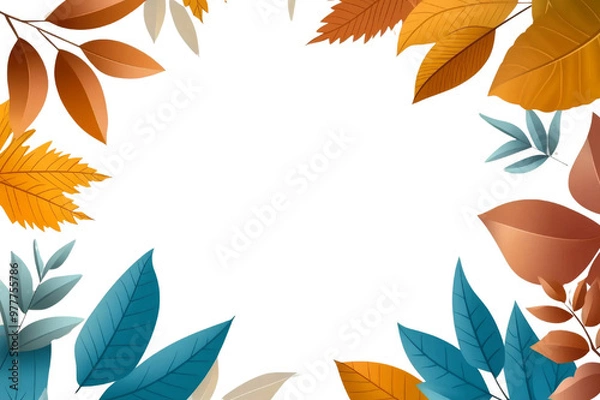 Fototapeta Simple vector frame with leaves and flowers, Isolated PNG with Transparent Background
