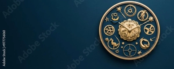 Fototapeta Illustration of zodiac signs as mechanical gears in a cosmic clock, intricate and innovative