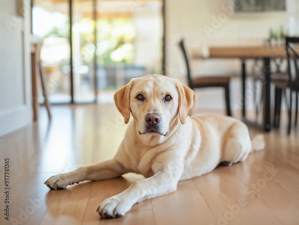 Fototapeta Labrador Dog Relaxing in a Bright Home Interior