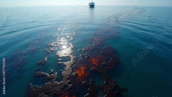 Fototapeta Devastating oil spill polluting ocean waters
