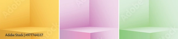 Fototapeta Interior corner wall room yellow pink Green 3d background of abstract empty product studio showroom display and blank presentation podium pedestal platform perspective table backdrop.
