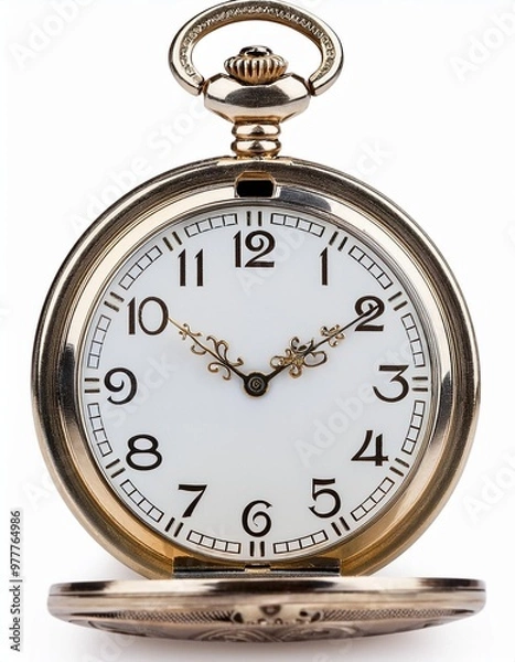 Fototapeta Vintage Pocket Watch Isolated on White Background, Clipping Path, Full Depth of Field