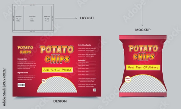 Obraz Potato chips package design, realistic vector design potato chips packaging, chips, packaging, vector illustration 