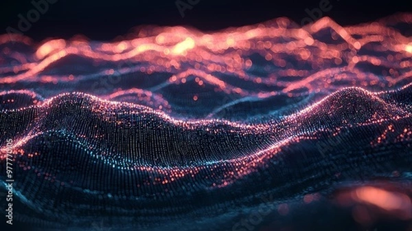 Obraz Abstract Digital Wave with Glowing Lights.