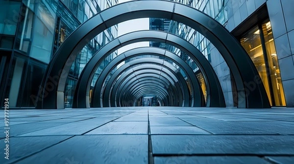 Fototapeta Abstract Modern Architecture with Arched Walkway.