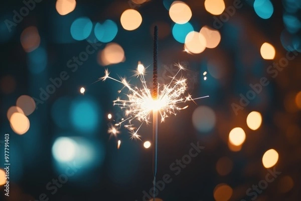 Fototapeta Close up of a sparkler against a blurred background for new year celebration inspiration