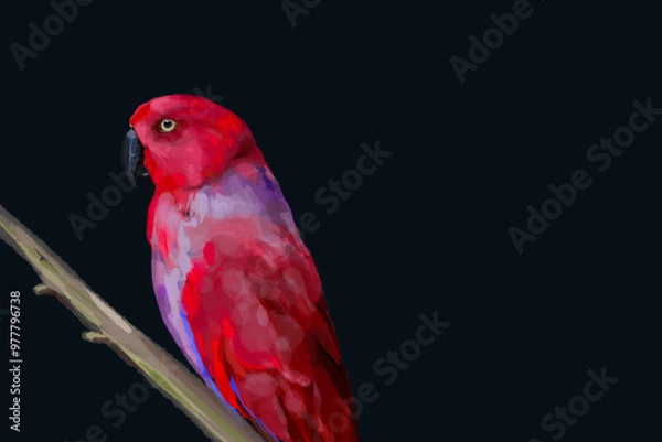 Fototapeta ИллюстрацStunning watercolor illustration of a vibrant red parrot, a lilac-breasted roller, and a majestic flamingo. Perfect for wildlife enthusiasts, tropical art lovers, and nature-inия без названия