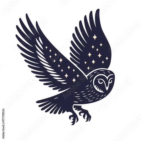 Fototapeta Celestial owl in flight. Barn owl with stars. Vector illustration.
