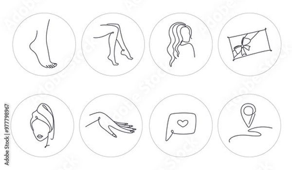 Obraz A set of aesthetic highlights in line art style for a women's spa. Vector illustration.