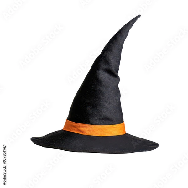 Obraz A classic black witch hat with an orange band, perfect for Halloween costumes and themed parties. PNG file, Transparent background.