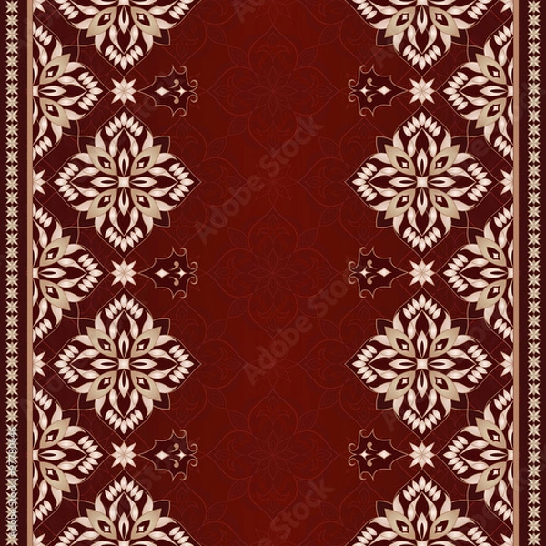 Fototapeta Filigree golden  border on red brown.