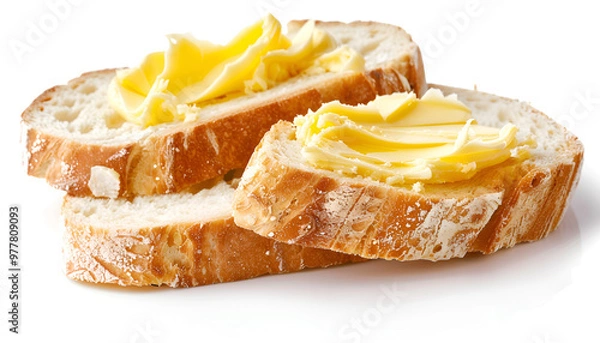 Fototapeta butter spreaded on bread isolated white background