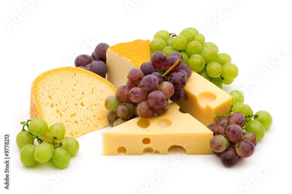 Fototapeta cheese and grape on white background