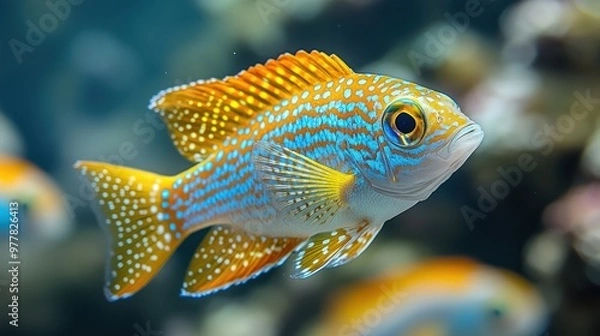 Obraz A Close-Up of a Vibrant Fish with Blue and Yellow Scales