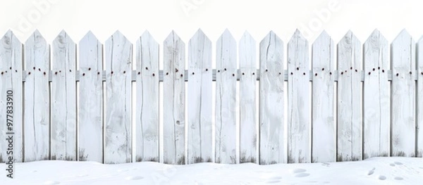 Fototapeta White wooden fence set against a white background Object includes a clipping path. Copy space image. Place for adding text and design