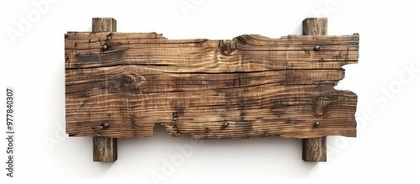Fototapeta A vintage wooden sign set against a white background. Copy space image. Place for adding text and design