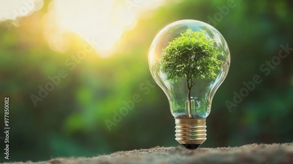 Fototapeta Green Energy Concept: Lightbulb with a tree inside