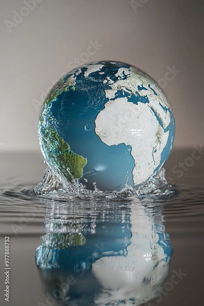 Fototapeta a globe in a water for representing world water day generated by AI